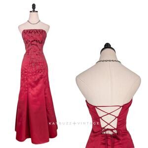 Vintage Windsor Prom Dress Maxi Gown 6 Red Corset Goth Glam Bead Princess 90s